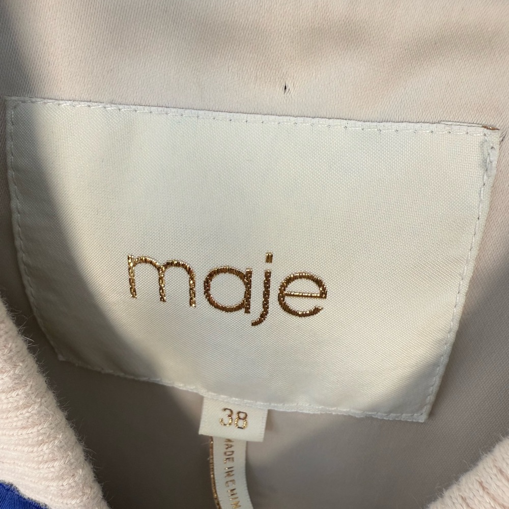 Maje Blue and White Satin Bomber Jacket with Cactus appliqué - Picture 3 of 12